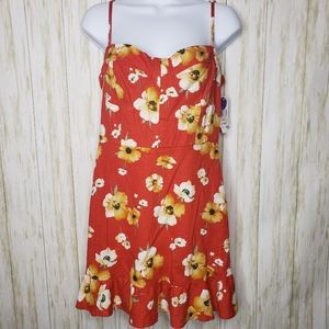 Speechless Dress Orange and Yellow Spaghetti Straps Floral Print Size Large NWT